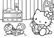 desenho colorir hello kitty lendo ratos
