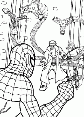 desenho colorir homem aranha combatendo inimigo