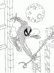 desenho colorir homem aranha saltando entre edificios