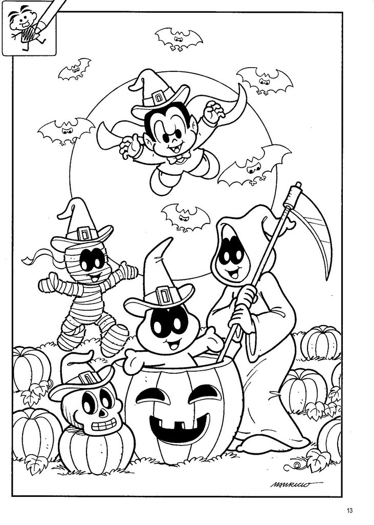 desenhos para colorir halloween penadinho monica