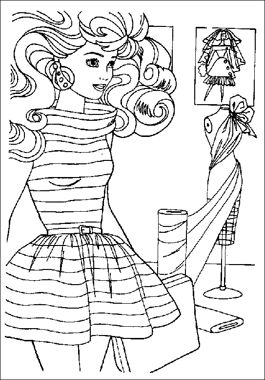 Desenho de Barbie com vestido elegante para colorir