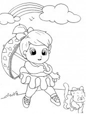 menina com gato para colorir