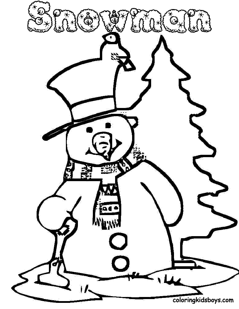 boneco de neve e arvore de natal para colorir