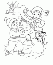 criancas fazem boneco de neve para colorir
