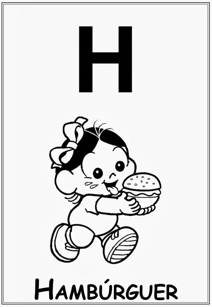 turma da monica alfabeto para colorir h