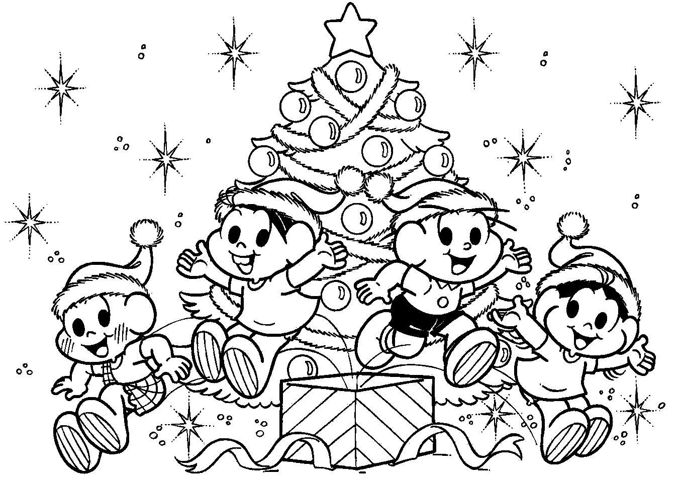 arvore de natal turma da monica para colorir