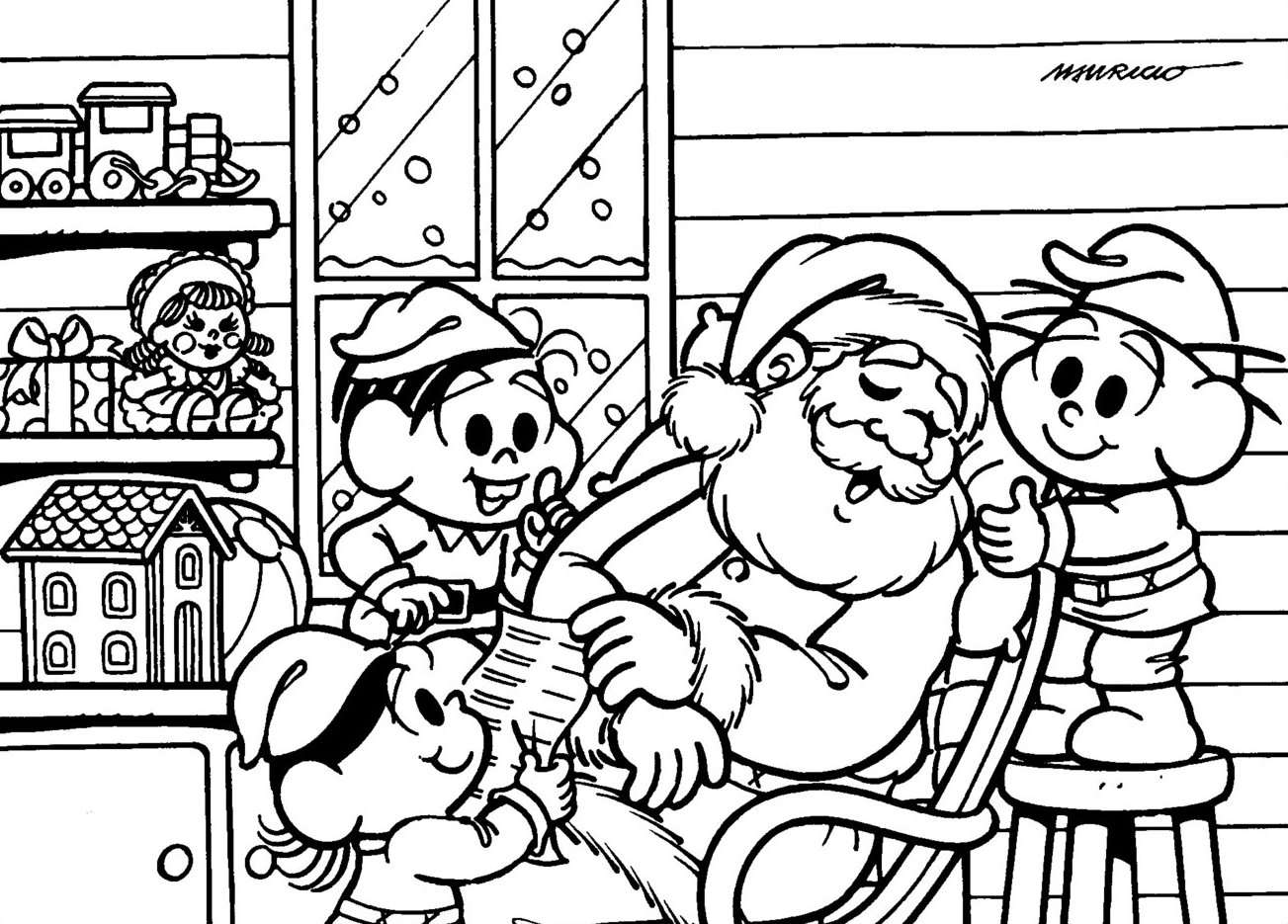 turma da monica desenhos do natal para colorir e pintar