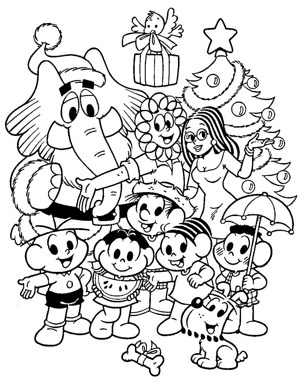 turma da monica natal para colorir