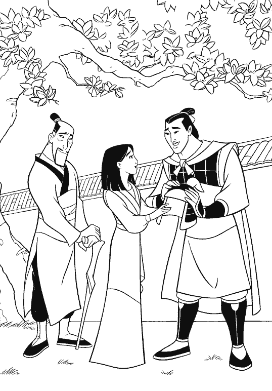 desenhos de mulan e shang para colorir