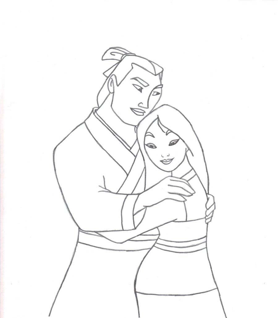 mulan e shang para colorir