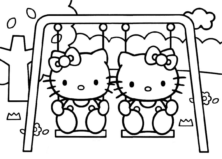 hello kitty na gangorra para colorir