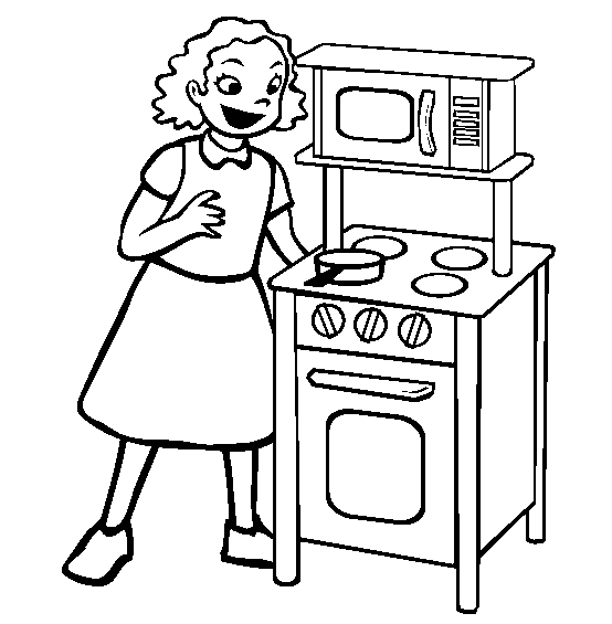 menina brincando de casinha para colorir