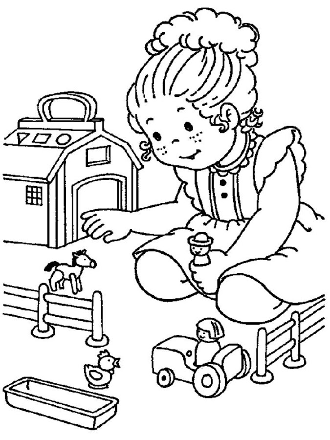 menina brincando de fazendinha para colorir