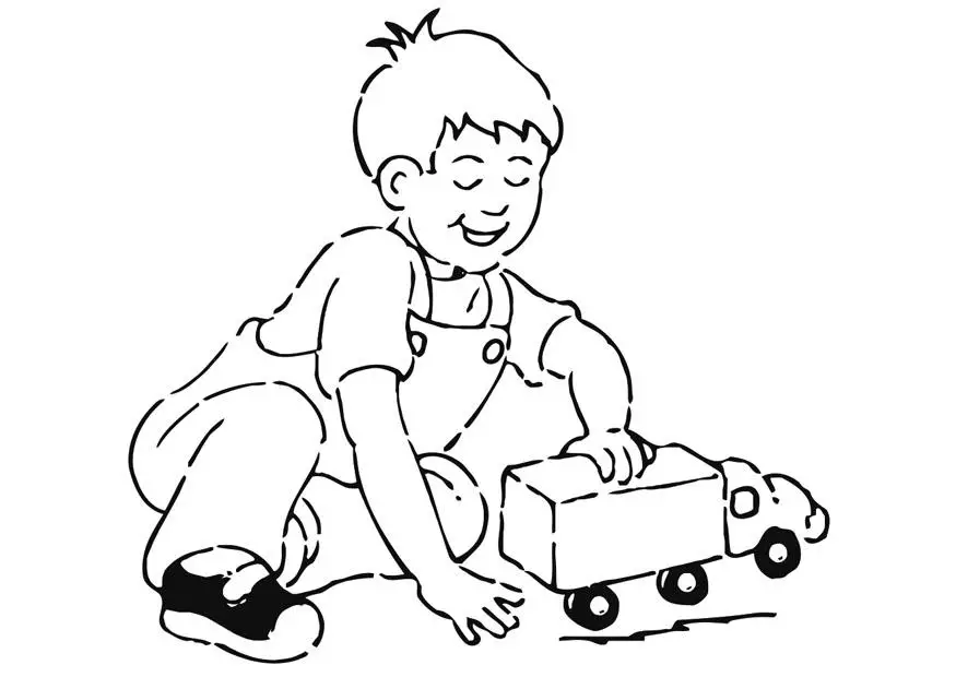 menino brincando com carrinho para colorir