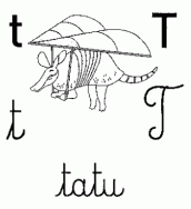 alfabeto cursivo para colorir - letra t
