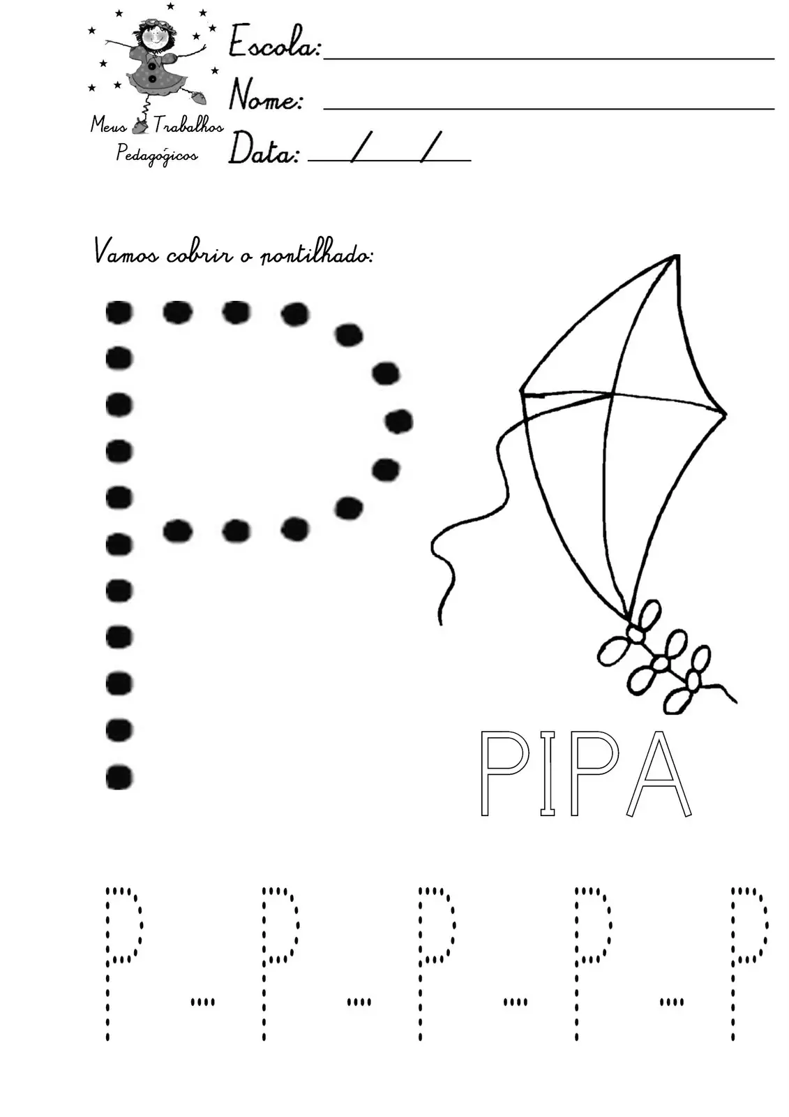 alfabeto pontilhado para colorir - letra p