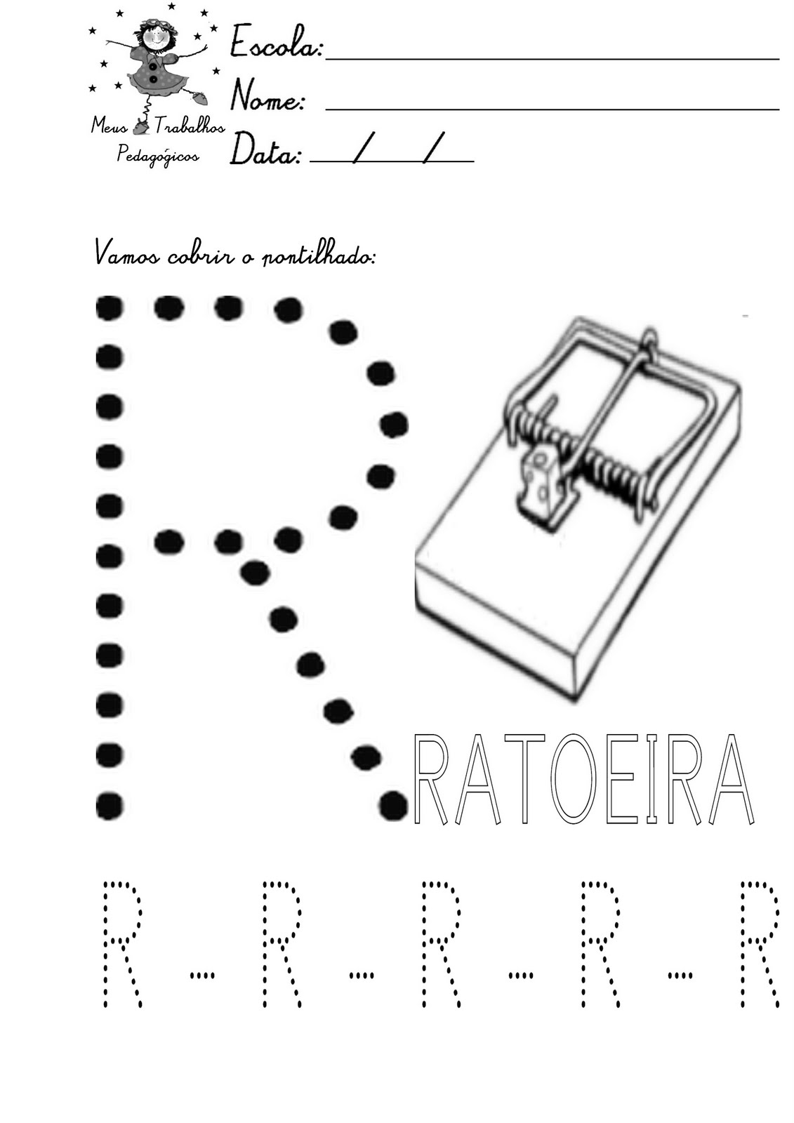 alfabeto pontilhado para colorir - letra r