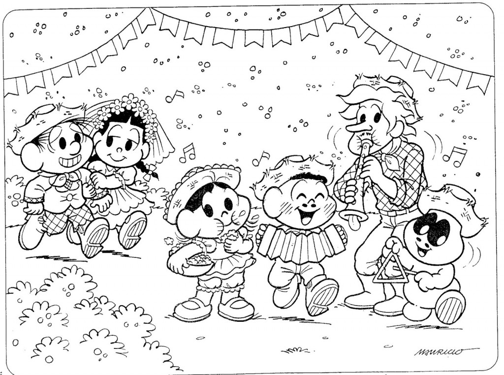 Desenhos para colorir festa junina Turma da Monica