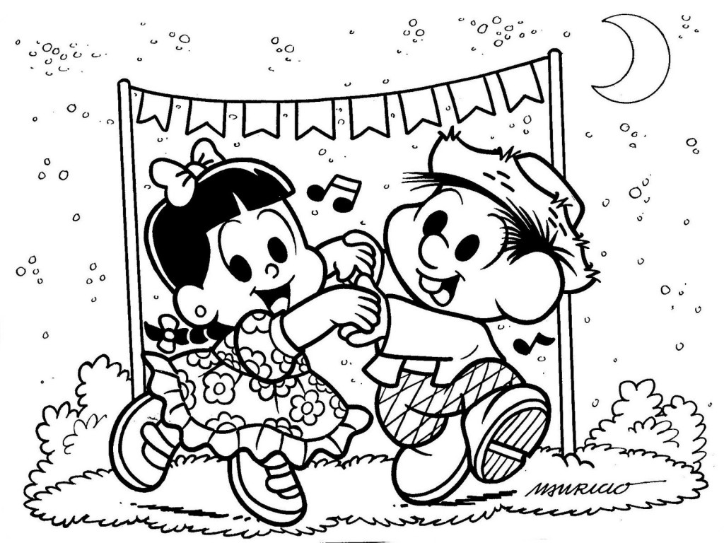Desenhos para colorir festa junina Turma da Monica