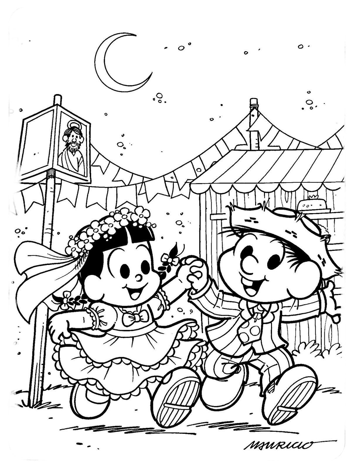 desenhos para colorir turma da monica casamento