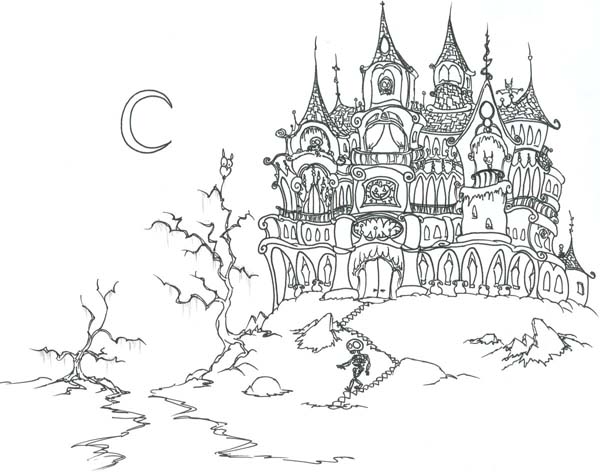 desenhos de castelo de halloween para colorir