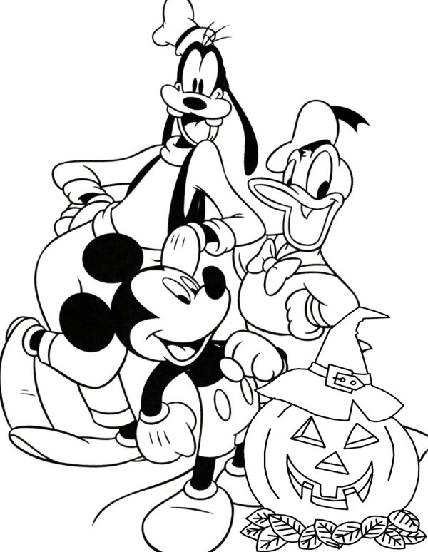 pateta, donald e mickey halloween para colorir