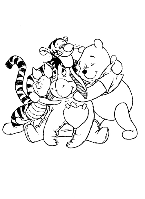 abraço de winnie the pooh e amigos para colorir