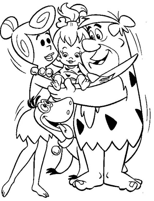 familia flintstones se abraçando para colorir