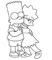 lisa e bart simpsons se abraçando para colorir