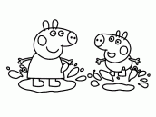 peppa pig e george na lama para colorir