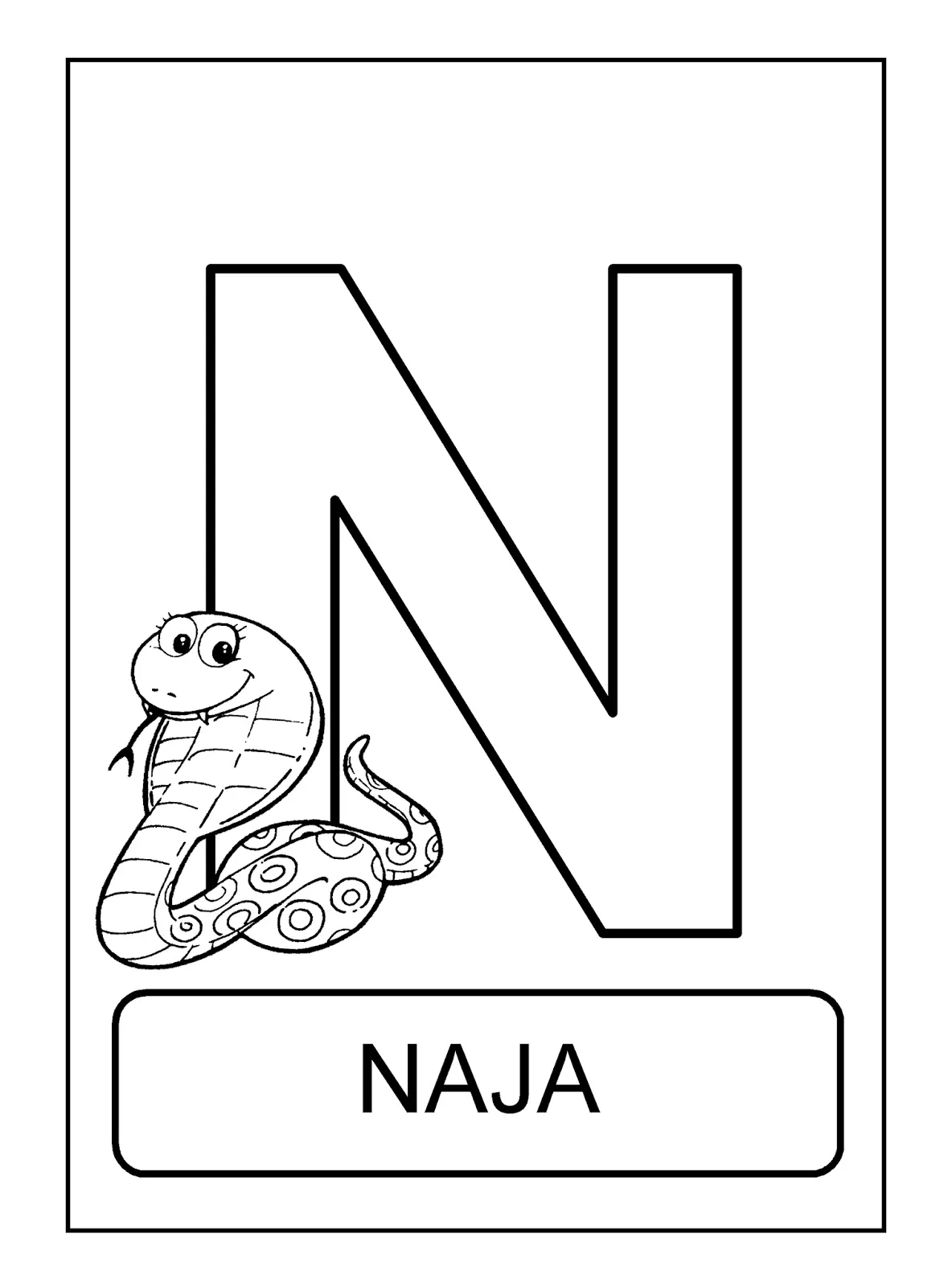 alfabeto de animais N para colorir