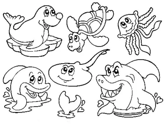 animais aquaticos para pintar e imprimir